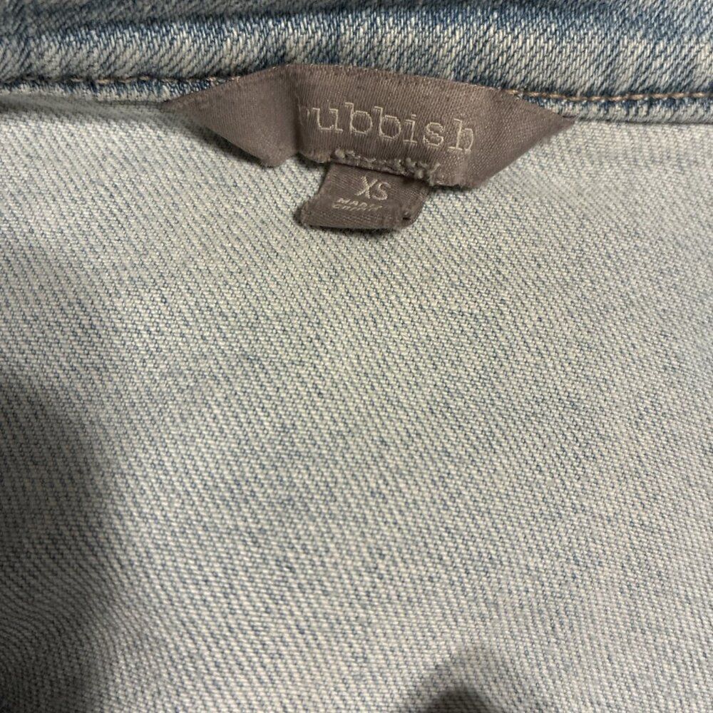 rubbish Denim jean jacket Fitted light blue Crop moto Biker Xs - Picture 3 of 4